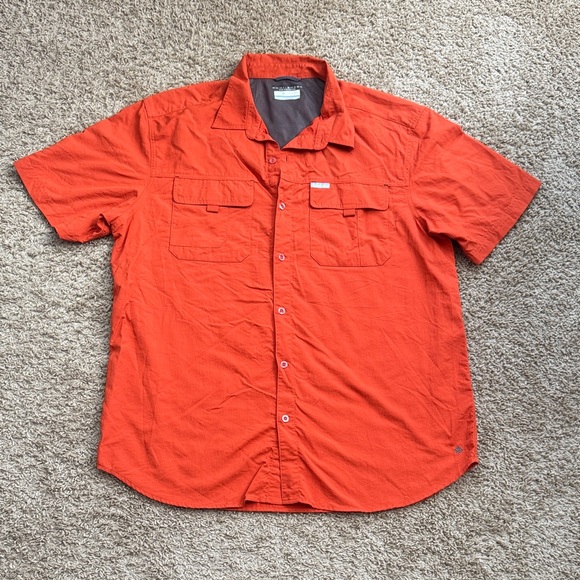 EUC Men’s Columbia Sportswear Orange SS Omni Shade Button Down Shirt Size XL - Picture 1 of 9
